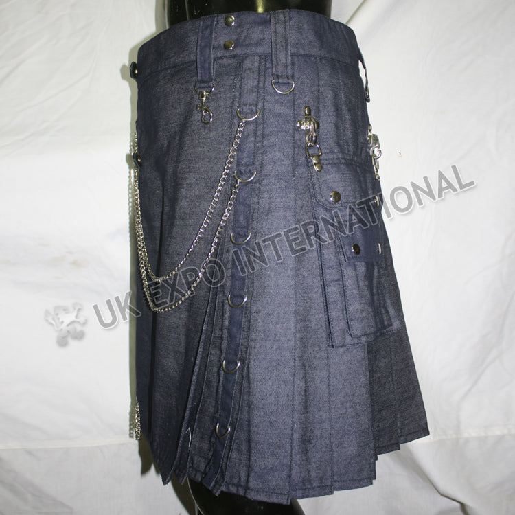 Active Men Blue Denim Utility Kilt