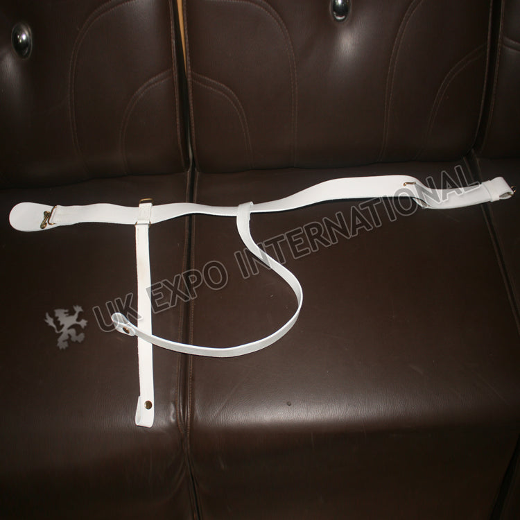 White Sword Belt Brass Snake Buckle Military Leather Waist Belt