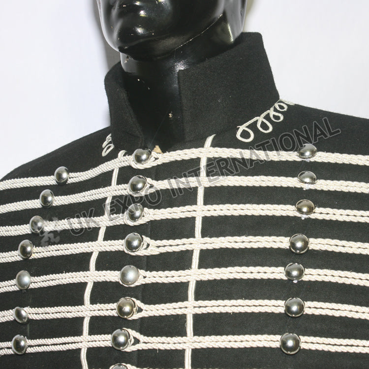 Black Cotton Silver Braided Officer Military Jacket