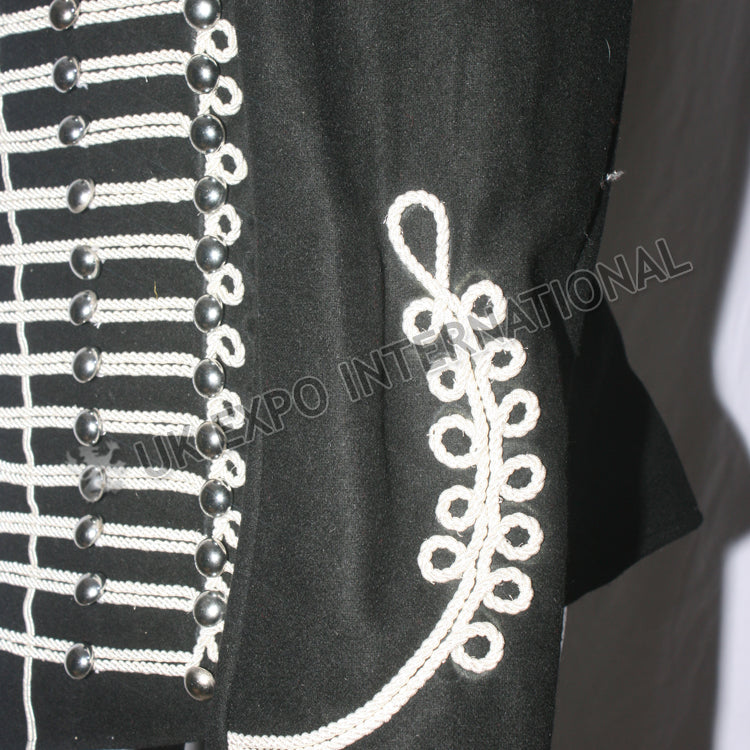 Black Cotton Silver Braided Officer Military Jacket