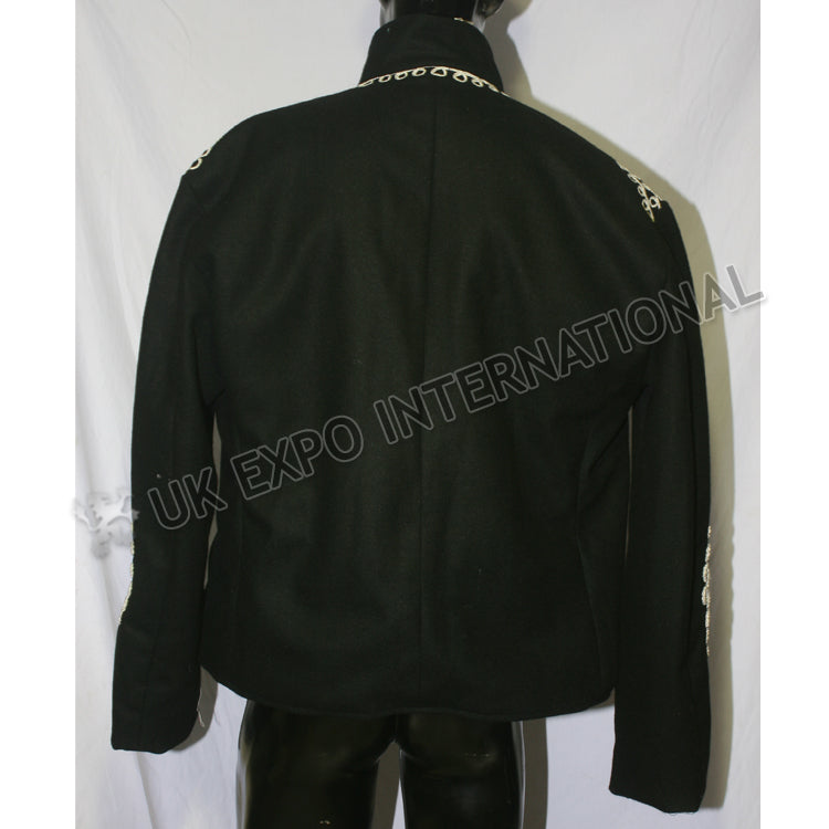 Black Cotton Silver Braided Officer Military Jacket