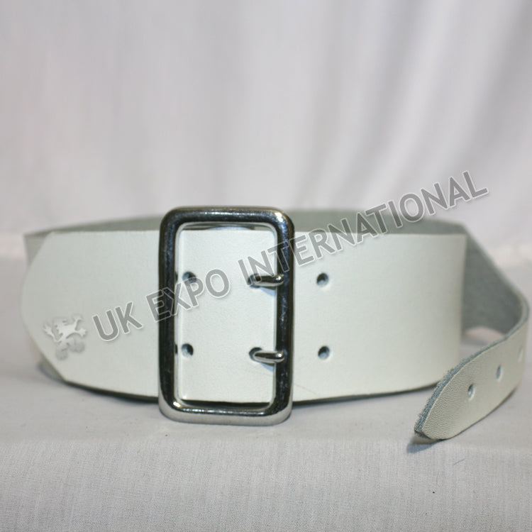 White Leather Double Pin Buckle Sword Belt