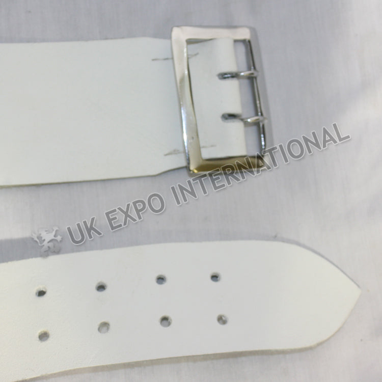 White Leather Double Pin Buckle Sword Belt