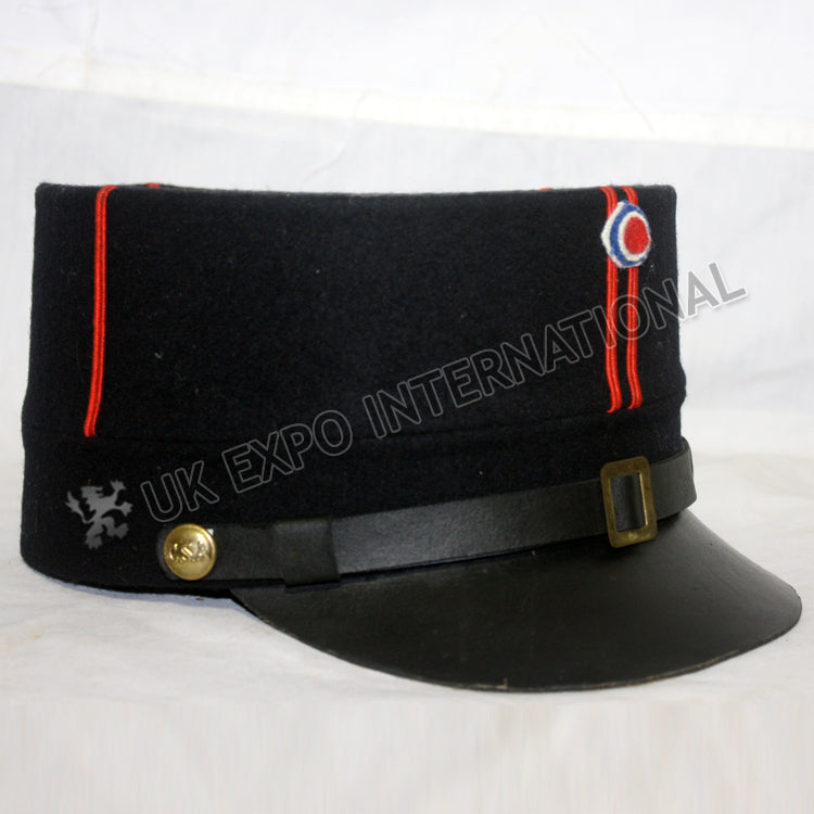 Dark Blue French Kepi Cap Red Braid Front Military Hat