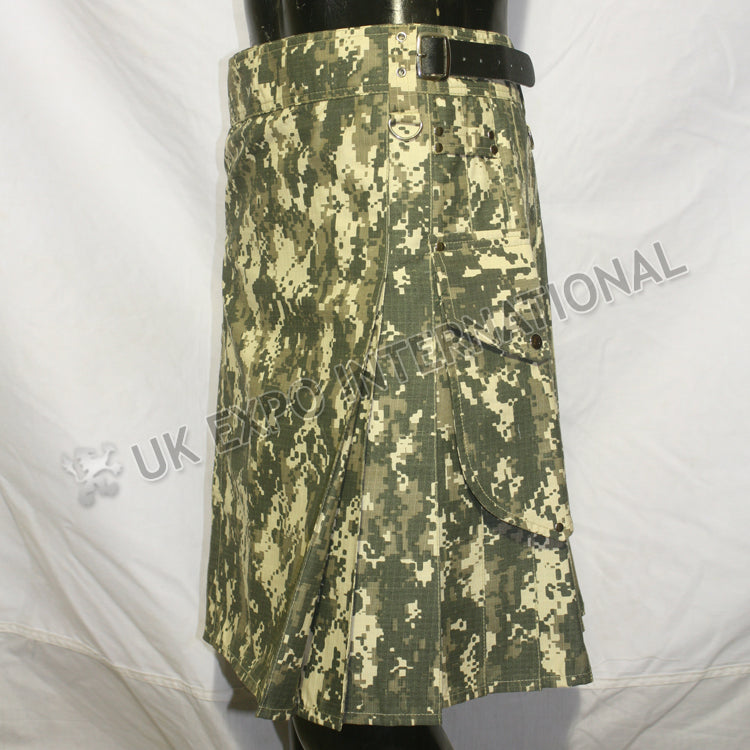 Green Digital Des Camouflage Utility Kilt