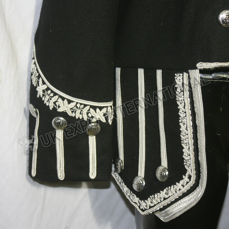 Black Color Hand Embroidered Silver Bullion Royal Doublet
