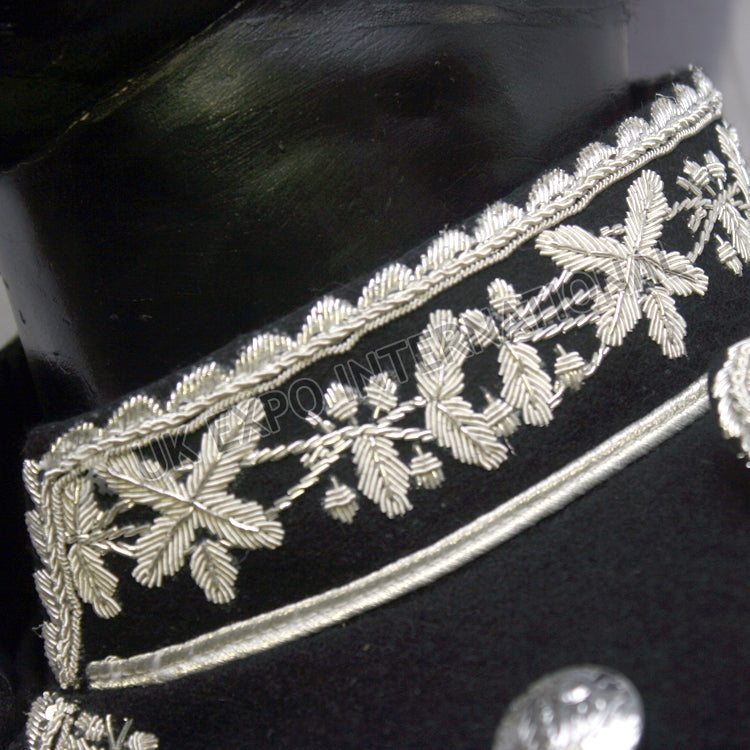 Black Color Hand Embroidered Silver Bullion Royal Doublet
