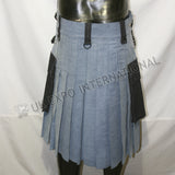 Blue Indigo Denim With Black Pockets Utility Kilt