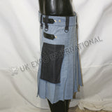 Blue Indigo Denim With Black Pockets Utility Kilt