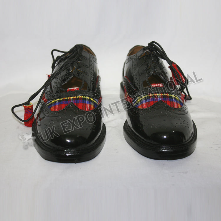 Royal Stewart Tartan Shoes Shiny Black PVC With Rubber Sole