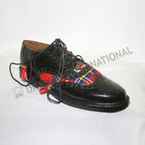 Royal Stewart Tartan Shoes Shiny Black PVC With Rubber Sole