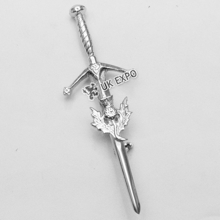 Small thistle with round shape sword kilt pin