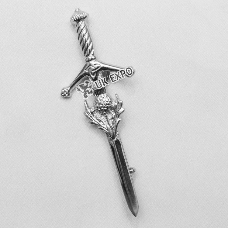 Small thistle with round shape sword kilt pin