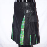 Black With Irish National Tartan Hybrid Utility Kilt