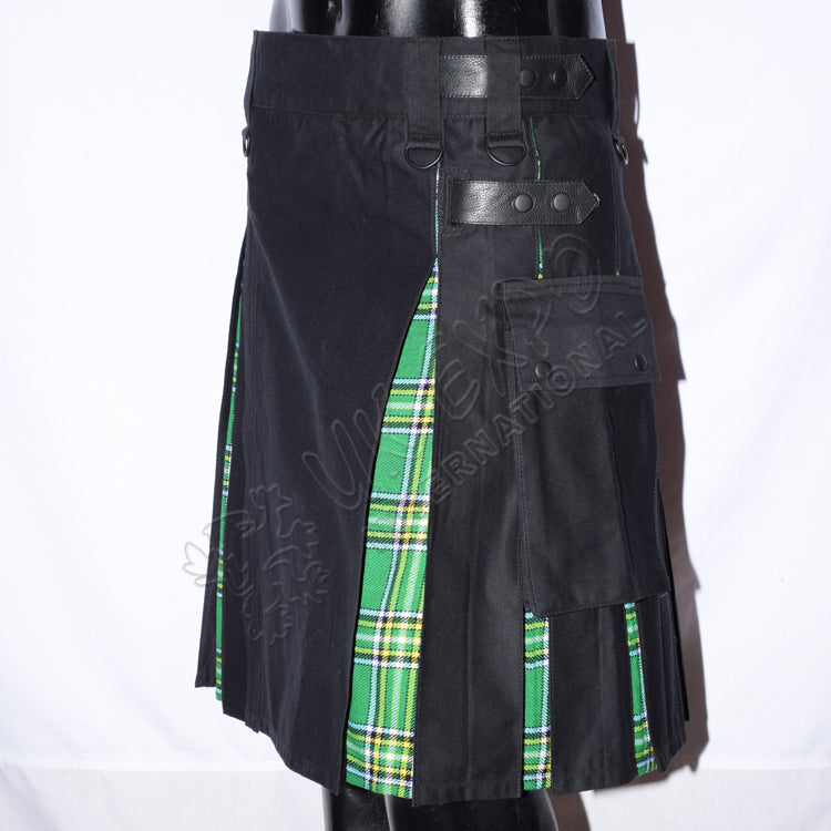 Black With Irish National Tartan Hybrid Utility Kilt