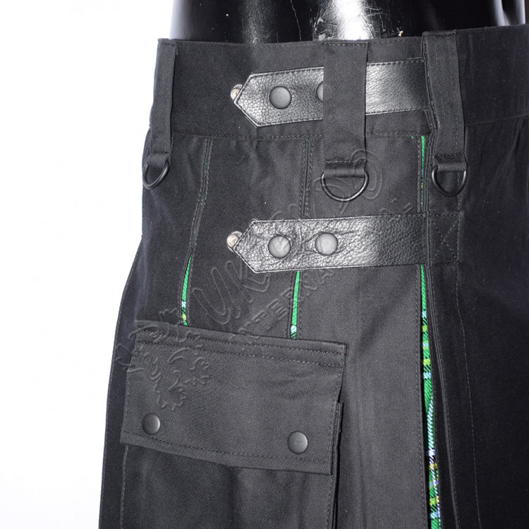 Black With Irish National Tartan Hybrid Utility Kilt