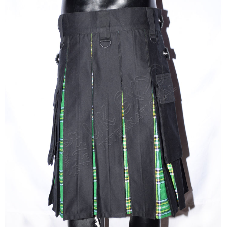 Black With Irish National Tartan Hybrid Utility Kilt