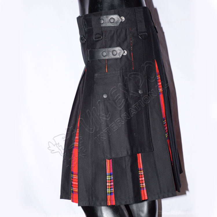 Black Hybrid Modern Royal Stewart Tartan Utility Kilt