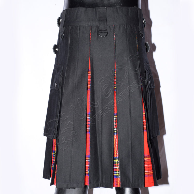 Black Hybrid Modern Royal Stewart Tartan Utility Kilt