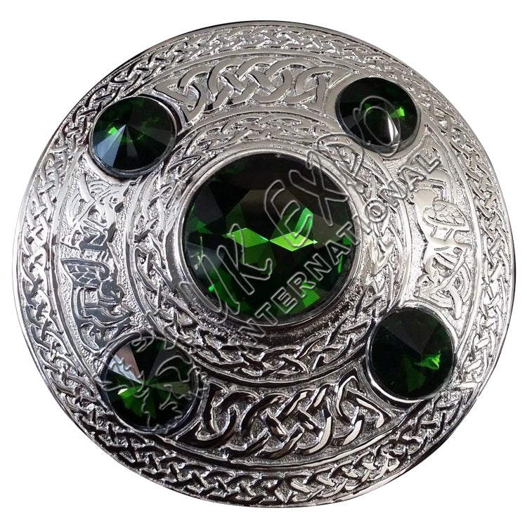 Scottish Highland Red Stone Kilt Fly Plaid Brooch