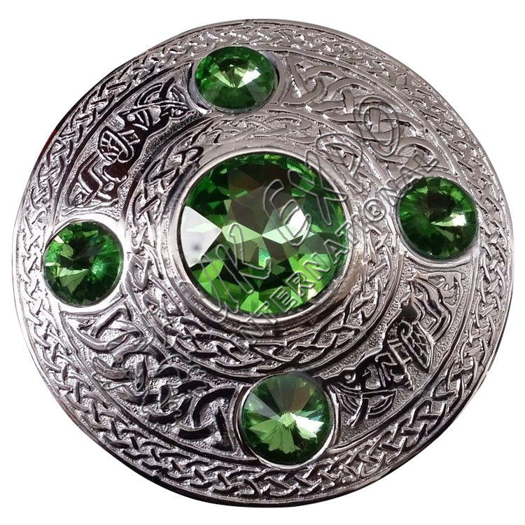 Scottish Highland Red Stone Kilt Fly Plaid Brooch