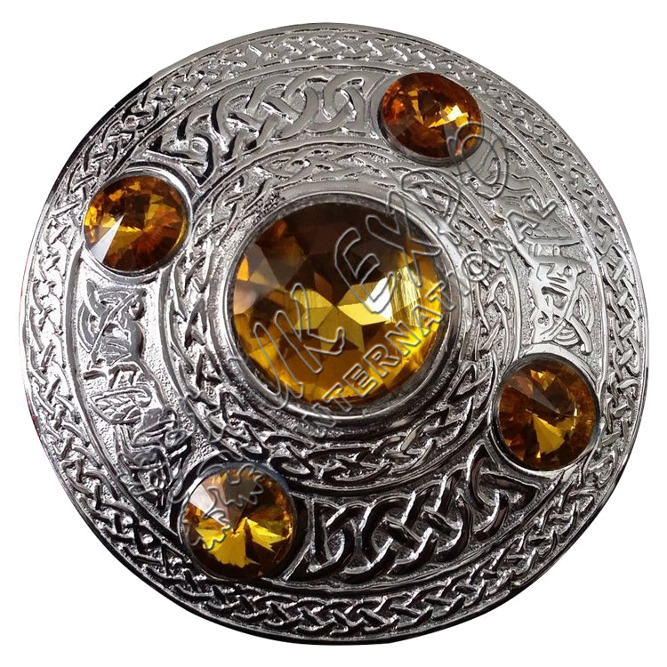 Scottish Highland Red Stone Kilt Fly Plaid Brooch
