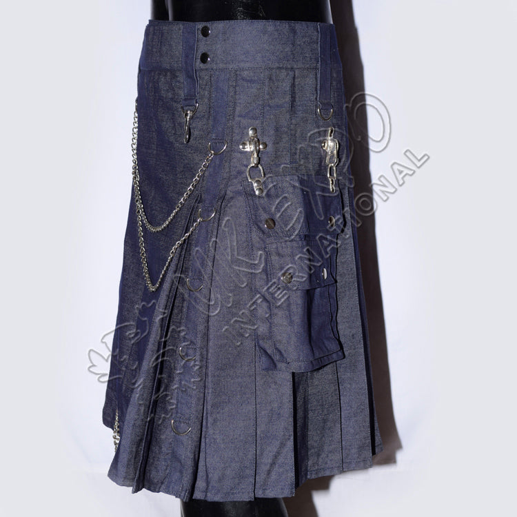 Active Men Blue Denim Utility Kilt