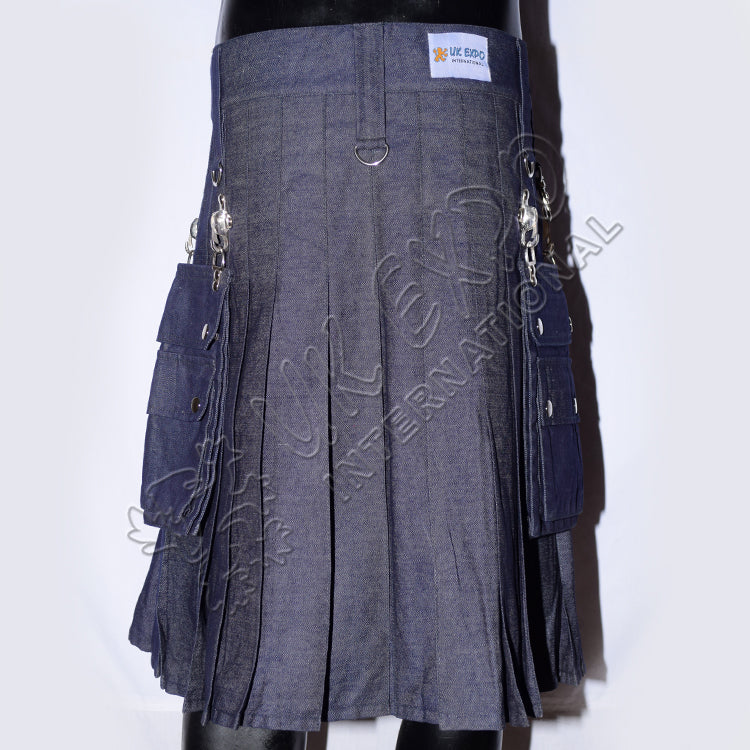 Active Men Blue Denim Utility Kilt