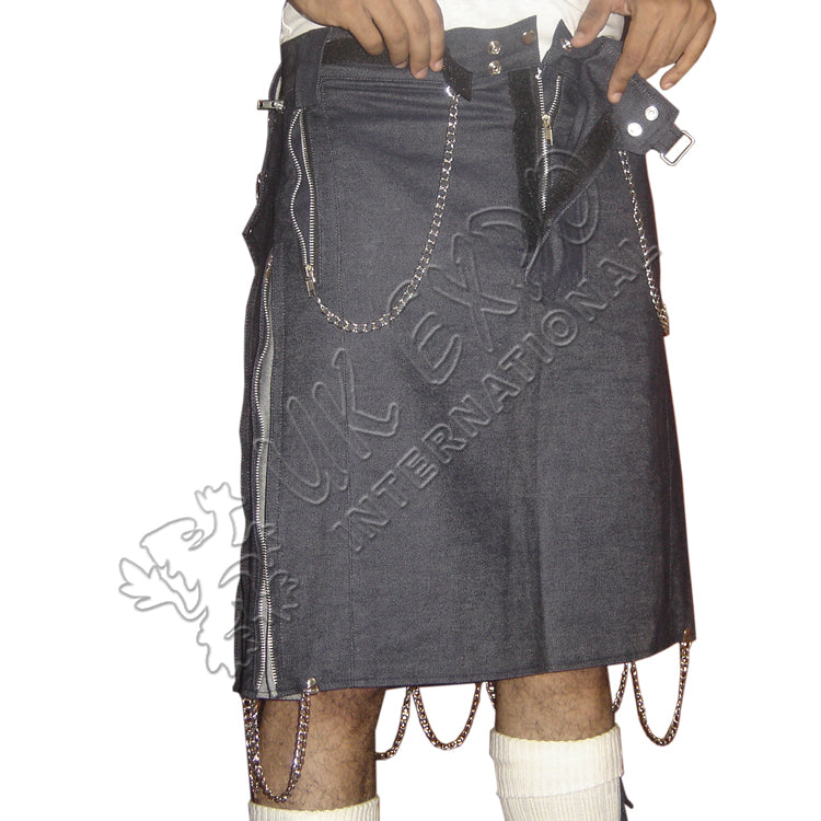 Jeans Hybrid Zipper Closing Pleat Dashing Kilt