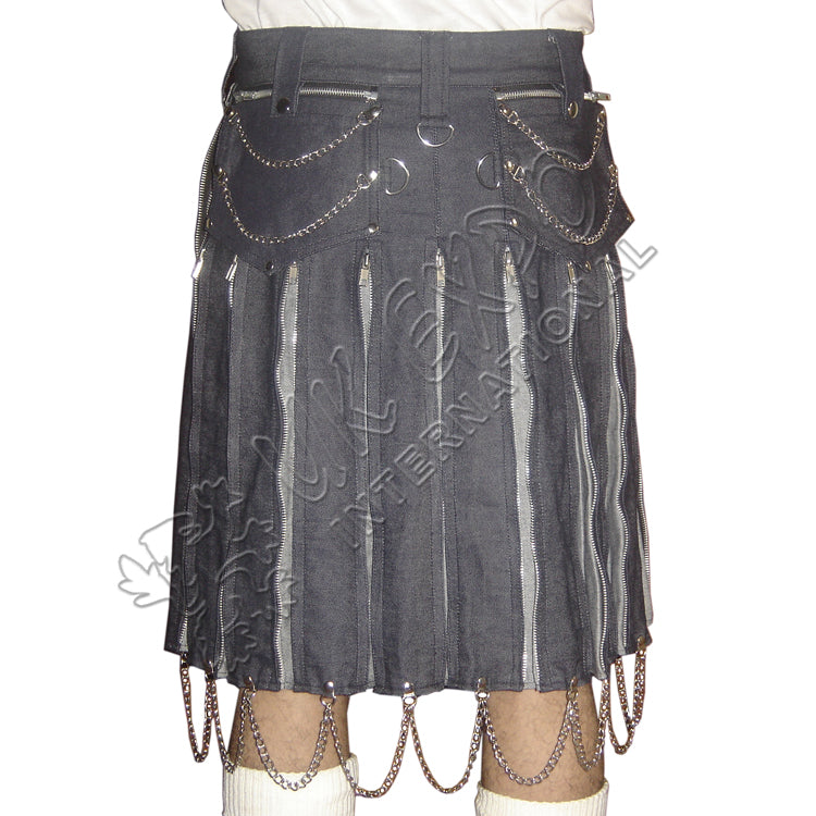 Jeans Hybrid Zipper Closing Pleat Dashing Kilt