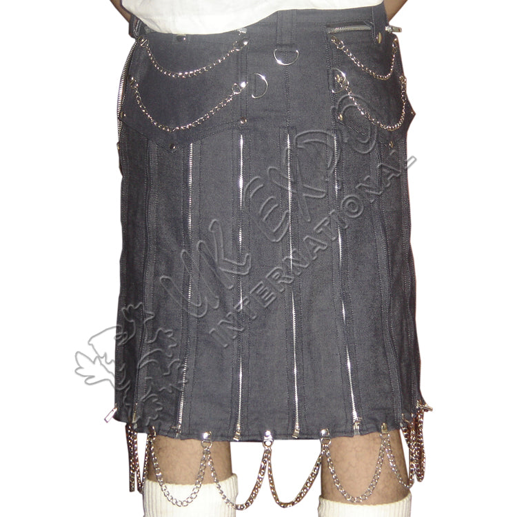 Jeans Hybrid Zipper Closing Pleat Dashing Kilt