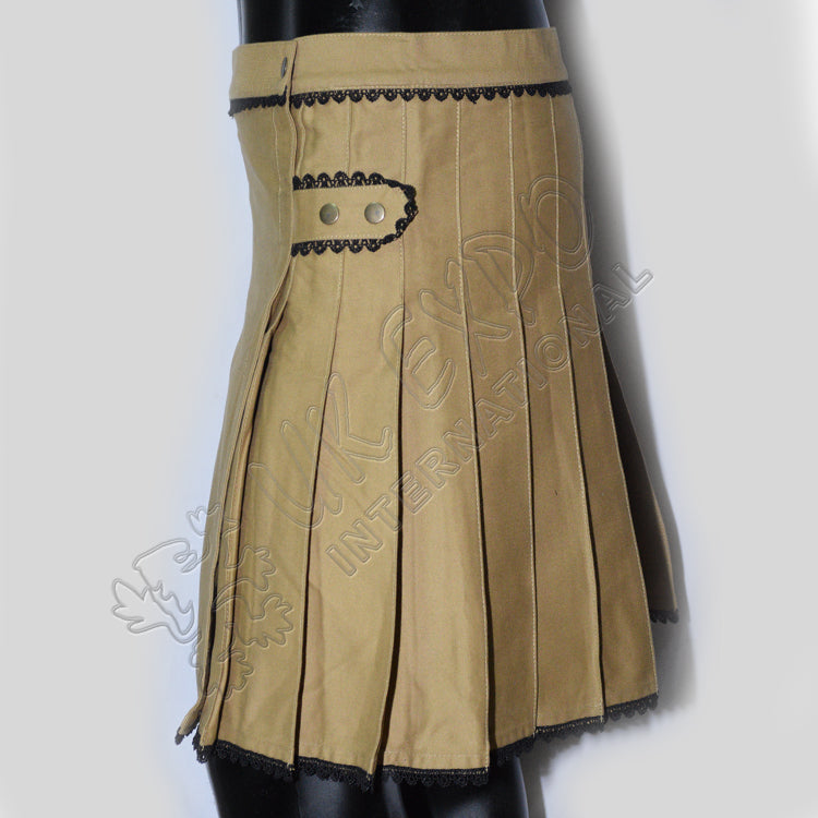 Ladies Khaki PC With Black Lace Utility Kilt