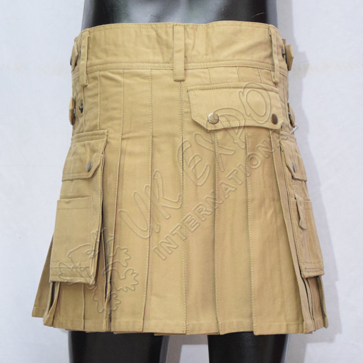 Khaki Women Short Cargo Style Utility Kilt