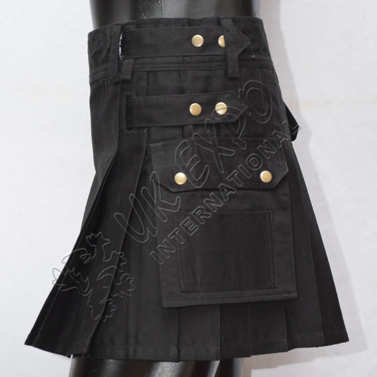 Black Women Utility Kilt With Straps