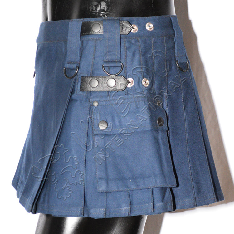 Women Utility Short Kilt Navy Color With Leather Straps