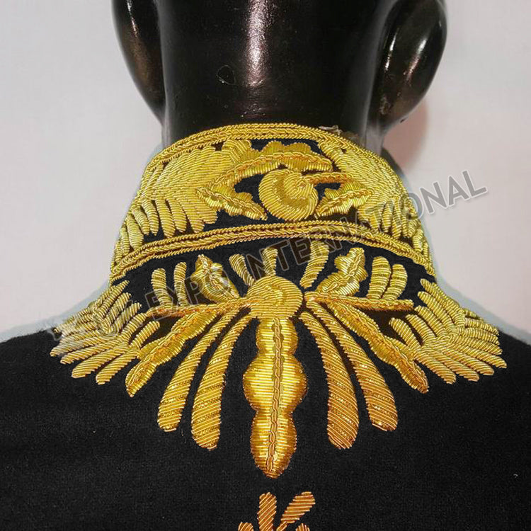 British Court Levee Black Wool Gold Bullion Zari Hand Embroidery Coat