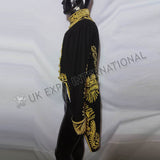 British Court Levee Black Wool Gold Bullion Zari Hand Embroidery Coat