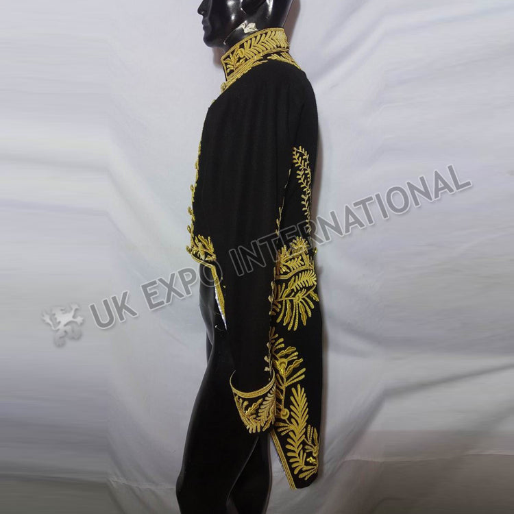 British Court Levee Black Wool Gold Bullion Zari Hand Embroidery Coat