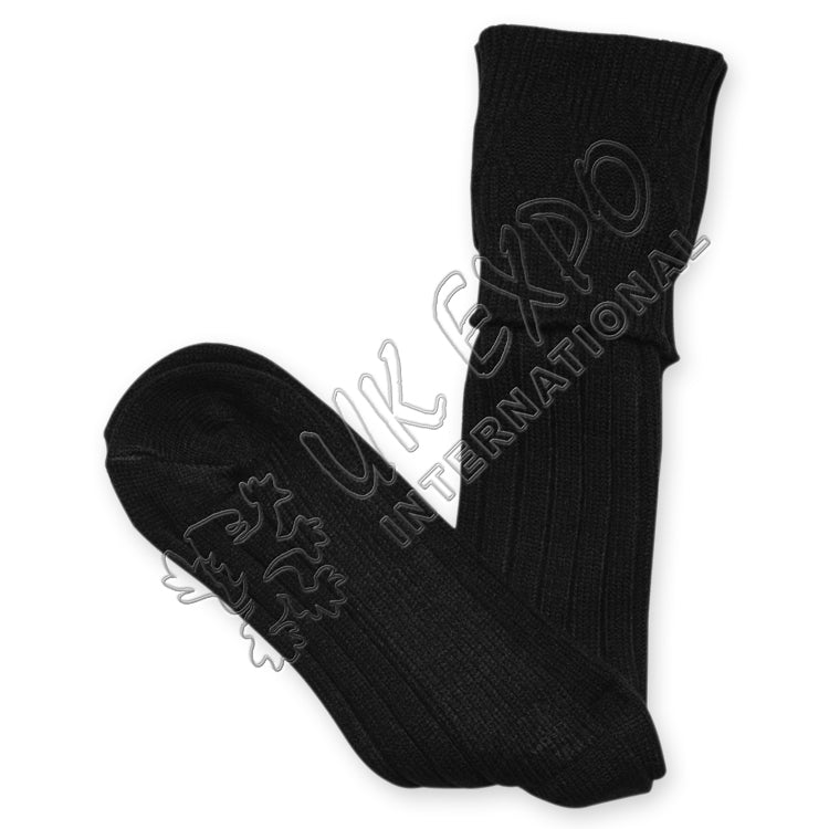 Rhombus Cuff Black Color Kilt Woolen Socks