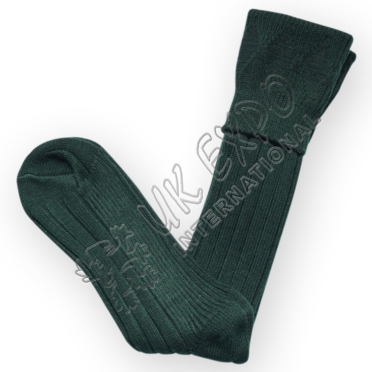 Rhombus Cuff Green Color Kilt Wool Socks