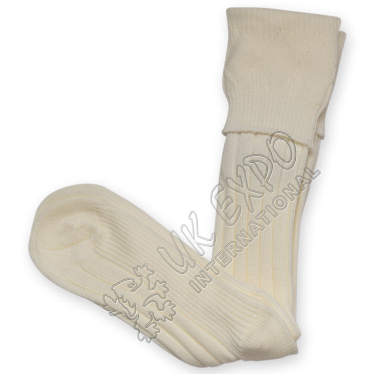 Rhombus Cuff Cream Color Kilt Woolen Socks
