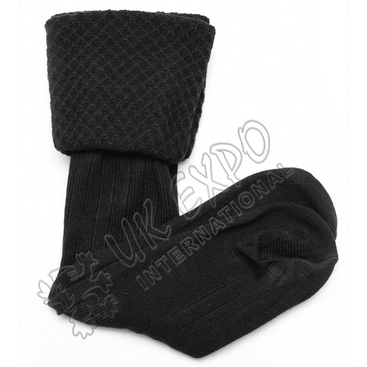Black Scottish Diamond Cuff Men Kilt Hose Socks