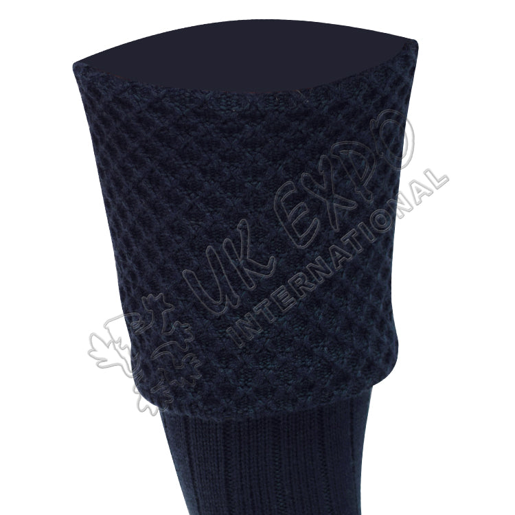 Diamond Dark Blue Cuff Men Scottish Kilt Socks