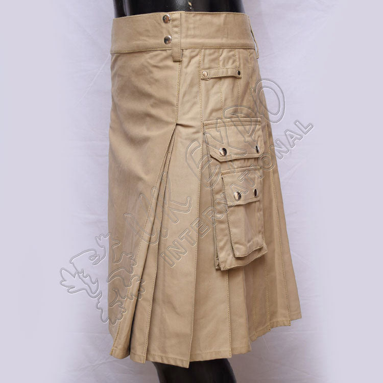 Men Deluxe Khaki Utility Kilt