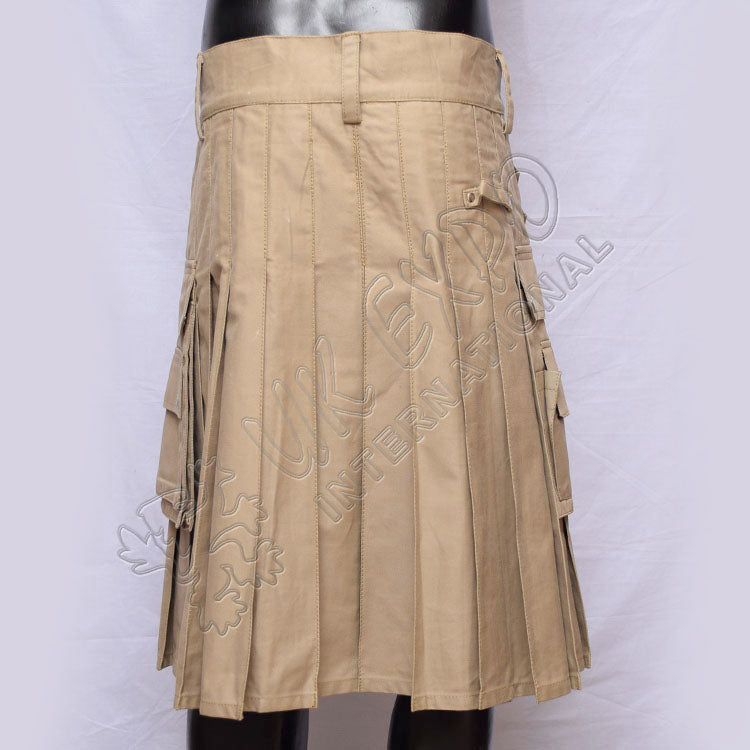 Men Deluxe Khaki Utility Kilt