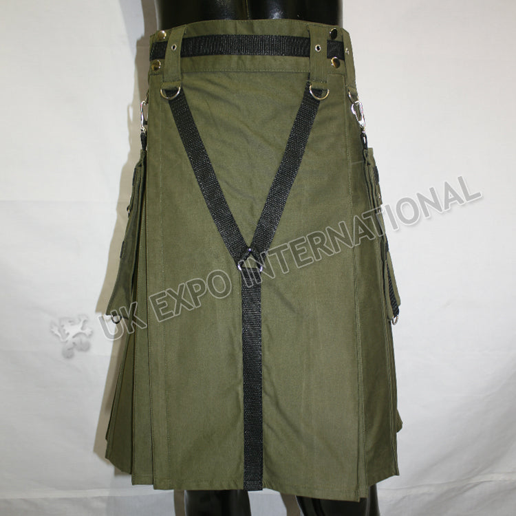 Y Style Darker Olive Heavy Canvas Utility Kilt