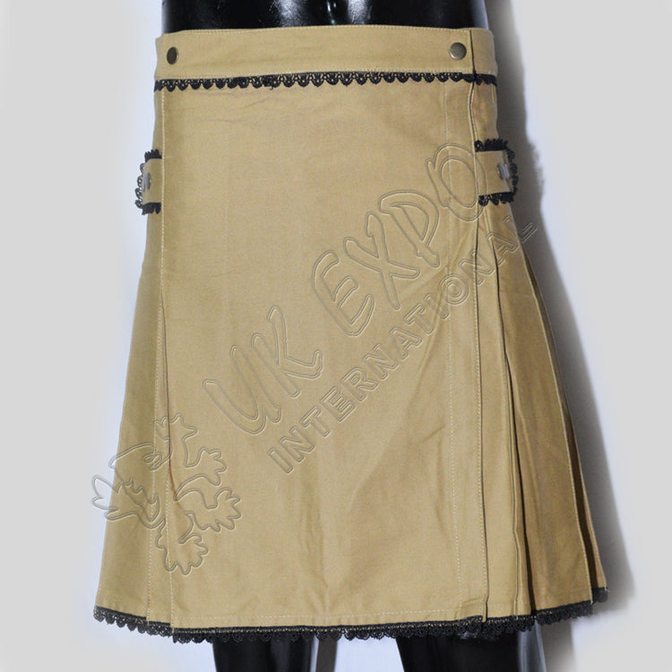 Ladies Khaki PC With Black Lace Utility Kilt