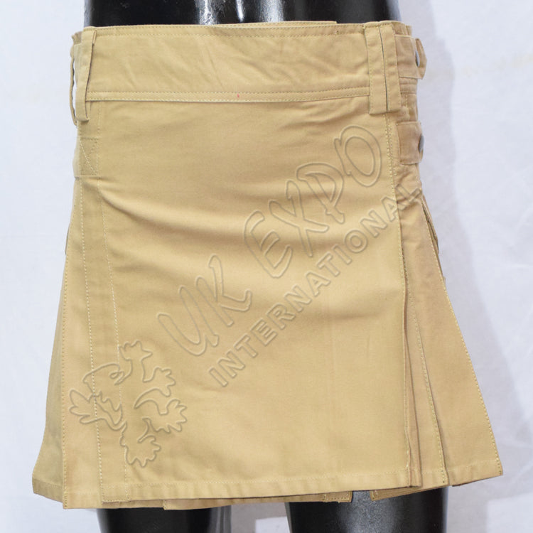 Khaki Women Short Cargo Style Utility Kilt