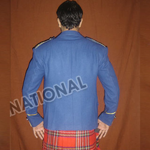 Blue Pure Wool Blazer Braided Argyle Jacket