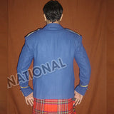 Blue Pure Wool Blazer Braided Argyle Jacket